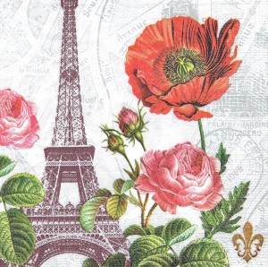 Serwetka decoupage 33x33 cm - wieża, kwiaty, maki