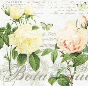 Serwetka decoupage 33x33 cm - kwiaty, róże, napisy, nuty
