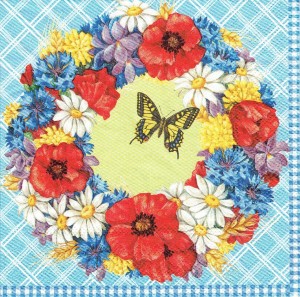 Serwetka decoupage 33x33 cm - kwiaty, wianek, maki