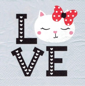 Serwetka decoupage 33x33 cm - Love, kotek