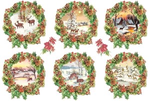 Papier klasyczny A4 do decoupage - widok, pejzaż, zima, ramki