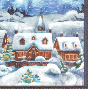 Serwetka decoupage 33x33 cm - domki, widok, zima