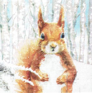 Serwetka decoupage 33x33 cm - wiewiórka, zima