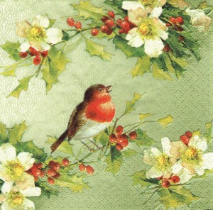 Serwetka decoupage 33x33 cm - ptaszek, kwiaty