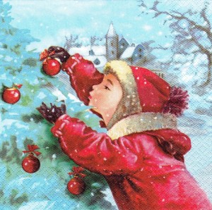 Serwetka decoupage 33x33 cm - dziecko, choinka, zima