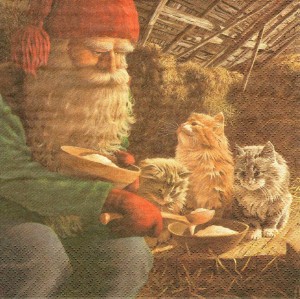 Serwetka decoupage 33x33 cm - krasnal z kotami