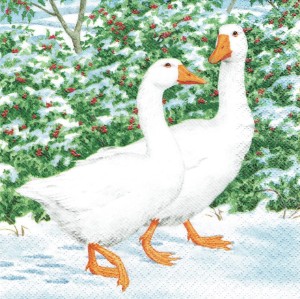 Serwetka decoupage 33x33 cm - gęsi i choinki, zima