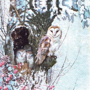 Serwetka decoupage 33x33 cm - sowy, zima