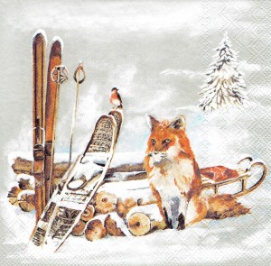 Serwetka decoupage 33x33 cm - lis, zima