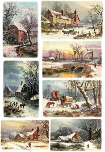 Papier klasyczny A4 do decoupage - widok, pejzaż, zima