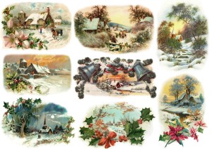 Papier klasyczny A4 do decoupage - widok, pejzaż, zima