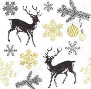 Serwetka decoupage 33x33 cm - renifery, śnieżynki