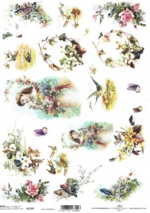 Papier ryżowy A4 ITD do decoupage - kwiaty, ptaki