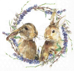 Serwetka decoupage 33x33 cm - zające, zajączki, lawenda
