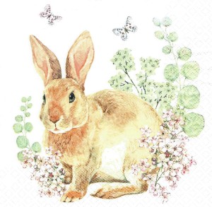 Serwetka decoupage 33x33 cm - zajączek, kwiaty