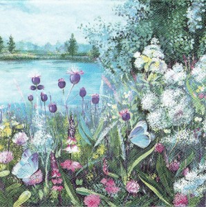 Serwetka decoupage 33x33 cm - kwiaty, widok, jezioro