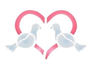 Szablon walentynki 12x15cm - gołąbki, serce