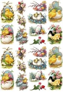 Papier klasyczny A4 do decoupage - Wielkanoc, kurczaki, jajka, kwiaty