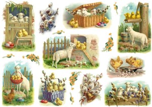 Papier klasyczny A4 do decoupage - Wielkanoc, baranki, owieczki
