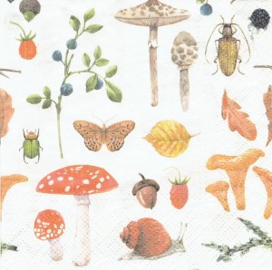Serwetka decoupage 33x33 cm - grzyby, owady