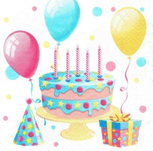 Serwetka decoupage 33x33 cm - tort, balony