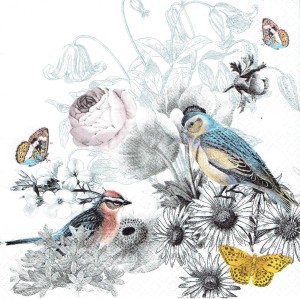 Serwetka decoupage 33x33 cm - ptaki, kwiaty
