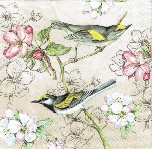 Serwetka decoupage 33x33 cm - ptaki, kwiaty