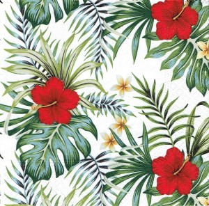 Serwetka decoupage 33x33 cm - kwiaty, hibiskus, liście