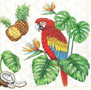 Serwetka decoupage 33x33 cm - ptak, papuga, liście, monstera