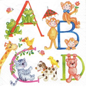 Serwetka decoupage 33x33 cm - Litery, zwierzęta