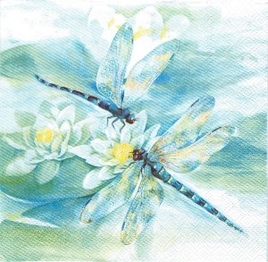 Serwetka decoupage 33x33 cm - ważki, kwiaty, lilie wodne