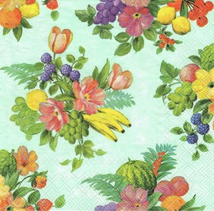 Serwetka decoupage 33x33 cm - owoce i kwiaty