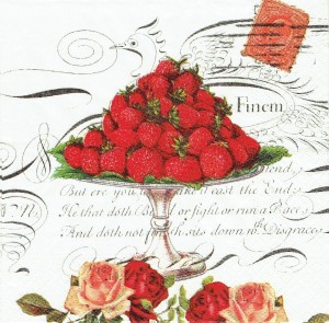 Serwetka decoupage 33x33 cm - truskawki, napisy, róże