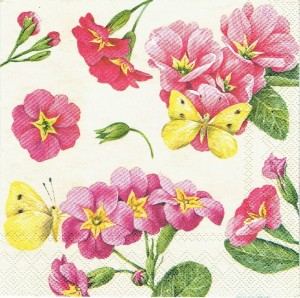 Serwetka decoupage mała 25x25cm - kwiaty, pierwiosnki