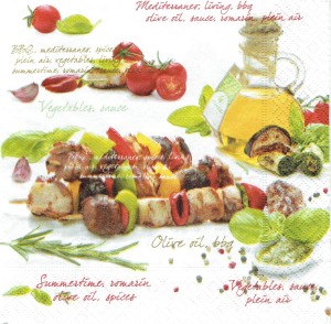 Serwetka decoupage 33x33 cm - szaszłyki, oliwa