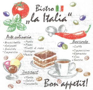 Serwetka decoupage 33x33 cm - menu bistro "La Italia"