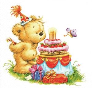 Serwetka decoupage 33x33 cm - miś i tort