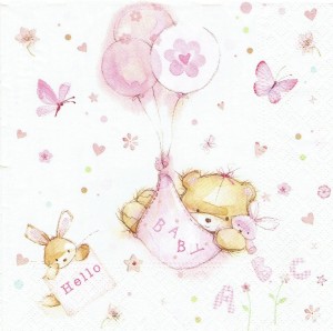 Serwetka decoupage 33x33 cm - miś, baby, chrzest