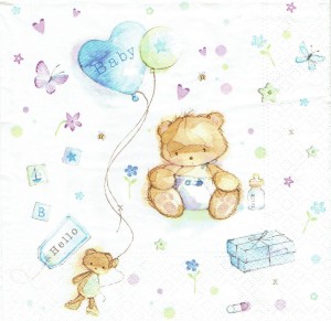Serwetka decoupage 33x33 cm - miś, baby, chrzest