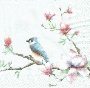Serwetka decoupage 33x33 cm - ptak, magnolia