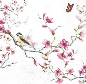 Serwetka decoupage 33x33 cm - ptak, kwiaty