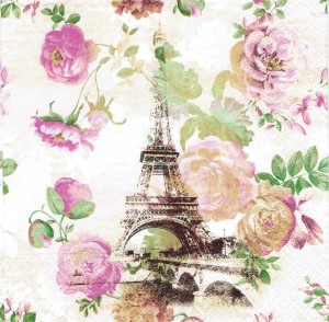Serwetka decoupage 33x33 cm - wieża, kwiaty, róże
