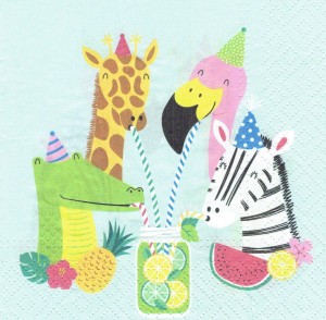 Serwetka decoupage 33x33 cm - zwierzęta, ptaki, koktajl owocowy