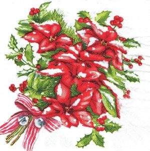 Serwetka decoupage 33x33 cm - kwiaty, gwiazda betlejemska, poinsecja