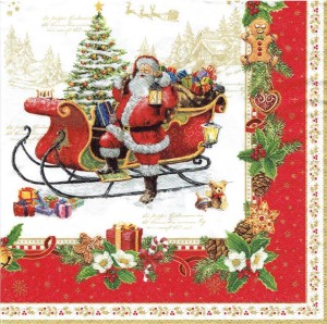 Serwetka decoupage 33x33 cm - Mikołaj, choinka, sanie