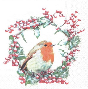Serwetka decoupage 33x33 cm - ptak, wianek, zima