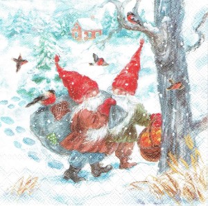 Serwetka decoupage 33x33 cm - krasnale, zima