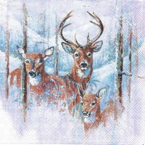 Serwetka decoupage 33x33 cm - sarny, jeleń, zima
