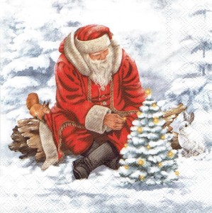 Serwetka decoupage 33x33 cm - Mikołaj, choinka, zwierzęta