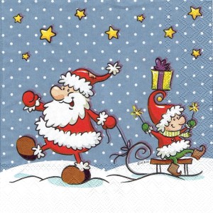 Serwetka decoupage 33x33 cm - krasnale, Mikołaje